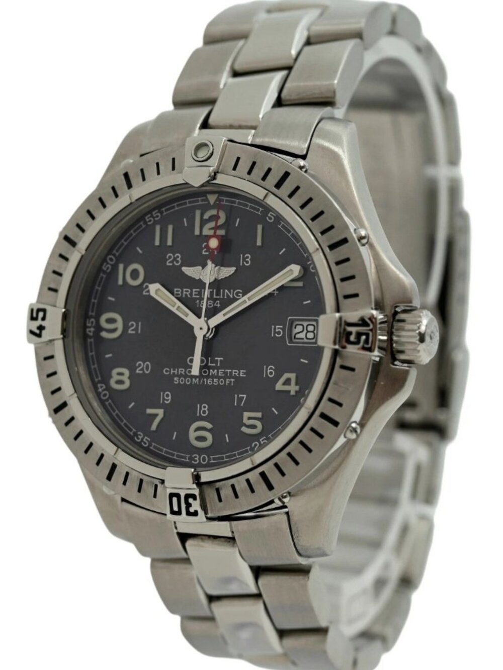 Breitling Men's 38mm Colt 500M Grey Dial Swiss Quartz SS Watch! Ref: A74350!